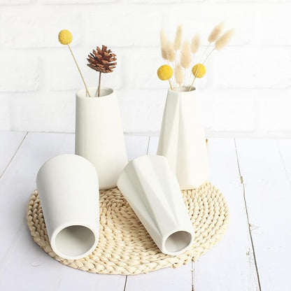 YANLING 6 Pack White Ceramic Vases for Home Decor, 6 Inch Modern Centerpieces for Pampas Grass, Table, Boho Flowers Decor