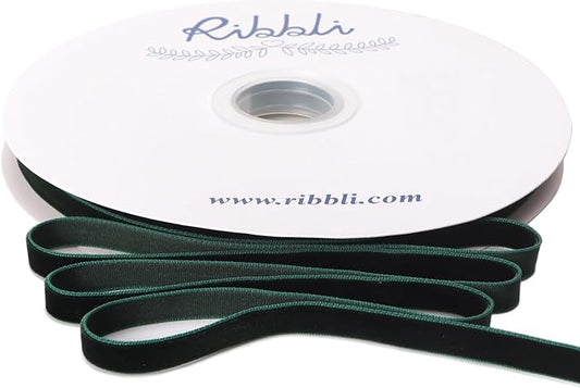 Ribbli Dark Green Velvet Ribbon 3/8 Inches Continuous 25 Yard Spool Green Christmas Ribbon for Gift Wrapping Crafts Home Decor