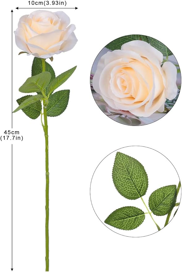 Artificial Rose Flower Artificial Flowers Flower with Long Stem Silk Roses Bouquet for Wedding Bridal Shower Party Home Decoration (Champagne, 12 Pcs)