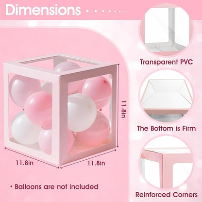 Ledido Baby Boxes with Letters for Baby Shower Decorations with 38 Balloons, 4 pcs Clear Baby Balloon Boxes Blocks for Baby Shower Decor Boy Girl Gender Reveal Decorations Backdrop Party (Pink)
