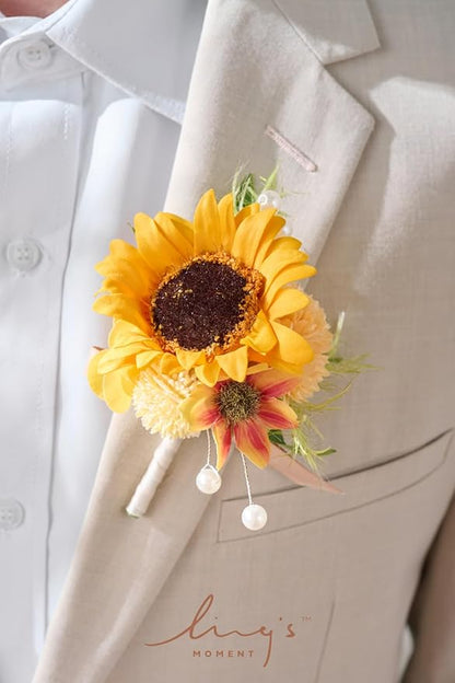 Ling's moment Boutonniere for Men, 6pcs Groom Groomsmen Boutonniere, Artificial Flowers for Wedding Decor/Prom/Homecoming, etc.Sunflower Yellow