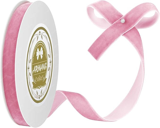 Pink Velvet Ribbon - 5/8 Inch x 10 Yards for Gift Wrapping, Crafts, Christmas Decor, Bow Making, Vintage Fabric