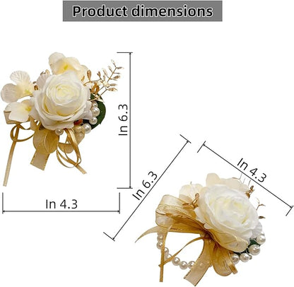 Champagne Boutonniere and Corsage Set - 2Pcs Groom Boutonniere & Wrist Corsage Bracelets for Wedding, Prom and Anniversary,Formal Dinner Party & Ring Bearer & Niece Accessories