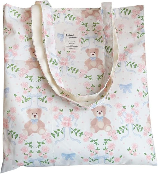 Cotton Canvas Tote Bag Reusable Soft Grocery Cloth Bag Floral Shoulder Bag for Beach Travel Shopping