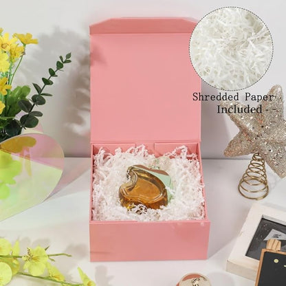 6 Pcs Small Pink Gift Box 6x6x3 Inch Magnetic Gift Box Small Magnetic Box with Crinkle Paper Pink Small Gift Box with Shredded Paper Luxury Gift Boxes with Lids for Presents