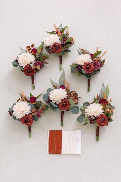 Laelfe 12 PCS Artificial Flowers Roses Silk Flowers Fake Long Stem Artificial Roses for Home Wedding Bathroom Kitchen Decorations(Brown Orange)