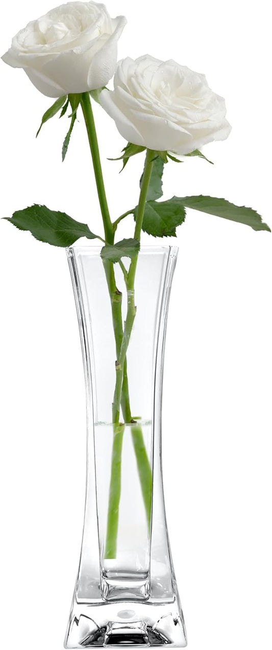 KLIFA- Small Acrylic Square Bud Vase, Shatterproof, High Transparency, Plastic Single Stem Vase, Clear, Hight 7.48 inch, 1 pc