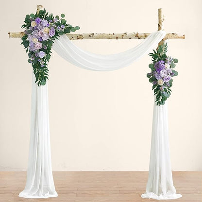 ponatia Purple Wedding Arch Flowers Kit (Pack of 3) with 26Ft White Arch Draping Fabric, Wedding Flowers Garlands Floral Arrangement Swag for Ceremony and Reception Wedding Decoration (Dusty Lilac)