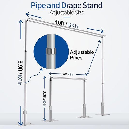 8.9x10ft Pipe and Drape Backdrop Stand, Double Crossbar, Heavy Duty Adjustable Background Frame with Metal Base for Parties Photography Wedding Photoshoot Decoration