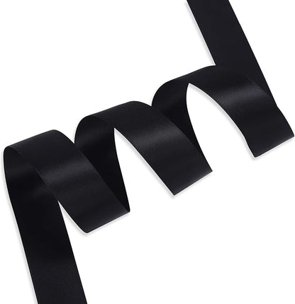 Humphrey's Craft 1 Inch Black Double Faced Satin Ribbon - 50 Yards Variety of Color for Crafts Gift Wrapping DIY Bows Bouquet Decoration Sewing Christmas Tree Wedding and Invitation Card.