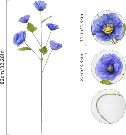 6PCS Poppy Artificial Flowers Silk Flowers 32in Artificial Poppies Royal Blue Flowers for Wedding Home Party Table Centerpiece Arrangement Decoration (Royal Blue)
