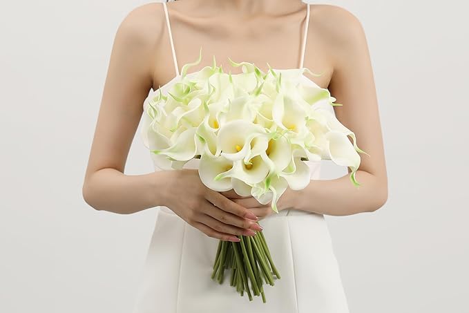 SITUMEIZI 24 PCS White Fake Flowers Artificial Calla Lily Silk Flowers Real Touch for Mother's Day Easter Home Kitchen Decor Wedding Bouquet Office Spring Decoration