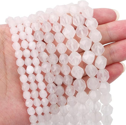 Faceted Natural White Agate Stone Round Beads 8mm 36cm/Strand for Jewelry Making