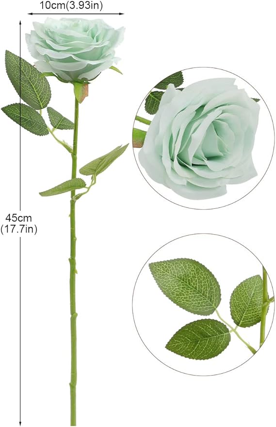 Artificial Rose Flower Sage Green Flowers Sage Green Roses Silk Flowers 12 pcs with Long Stem Silk Roses Bouquet for Wedding Bridal Shower Part Home Decoration