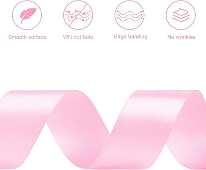 1-1/2 Inches 50 Yards Light Pink Satin Ribbon, Solid Fabric Ribbon Roll for Flower Bouquets, Gift Wrapping, Wedding, Handmade Crafts