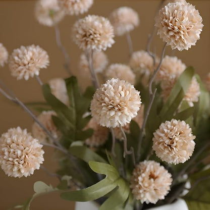 Artificial Flowers for Vases 20.5 Inch 10 Stems，Silk Dried Fake Mums Bouquet Indoor Faux Floral Arrangements for Decoration (Beige)