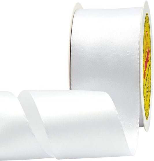 Double Face Satin Ribbon 2 inch X 25 Yards Polyester White Ribbon for Gift Wrapping Very Suitable for Weddings Party Hair Bow Invitation Decorations and More