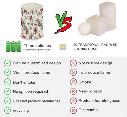 Christmas Cardinal Bird Flickering Flameless Candles with Battery Powered LED Candles with Remote Timer Color Changing Control 4 Pcs Set