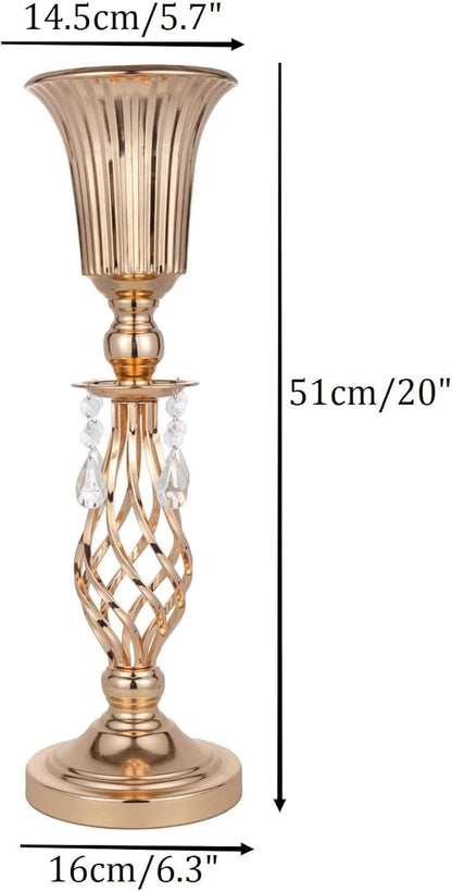 Pack of 10 Wedding Floral Crystal Flower Centerpiece Vases for Reception Centerpieces Party Event, 20.2 inches Versatile Flower Arrangement & Candle Holder Stand