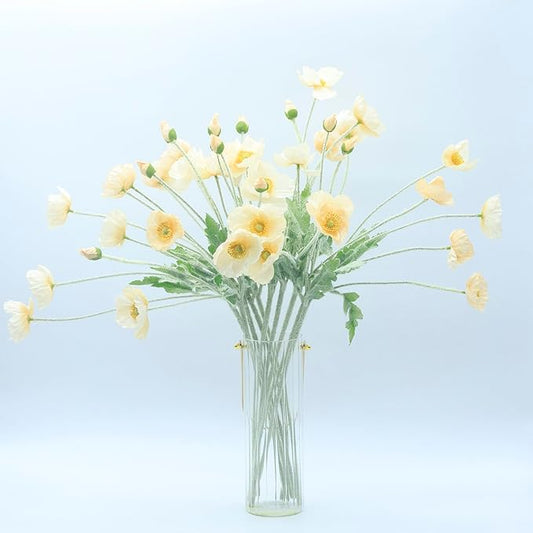 2 Pcs Artificial Fake Flowers Poppies Silk Flower Arrangements Wedding Bouquets Decorations Plastic Floral Table Centerpieces for Home Kitchen Garden Party Decor Approx 23.6" High - Light Champagne