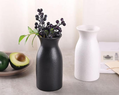 WHJY 6 inch Black Nordic Minimalist Matte Handmade Ceramic Vases, Japanese Zen Stoneware Flowerware, Floral Decorations, for Living Room, Study, Bedroom, Balcony, Bar - Short Black
