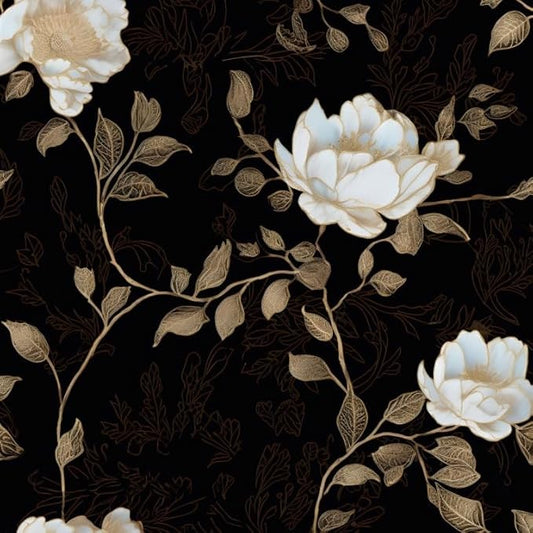 Black Golden Floral Peel and Stick Wallpaper Flowers Contact Paper 17.5"x118" Self Adhesive Waterproof Vintage Dark Floral Wall Paper for Shelf Liner Cabinet Decor