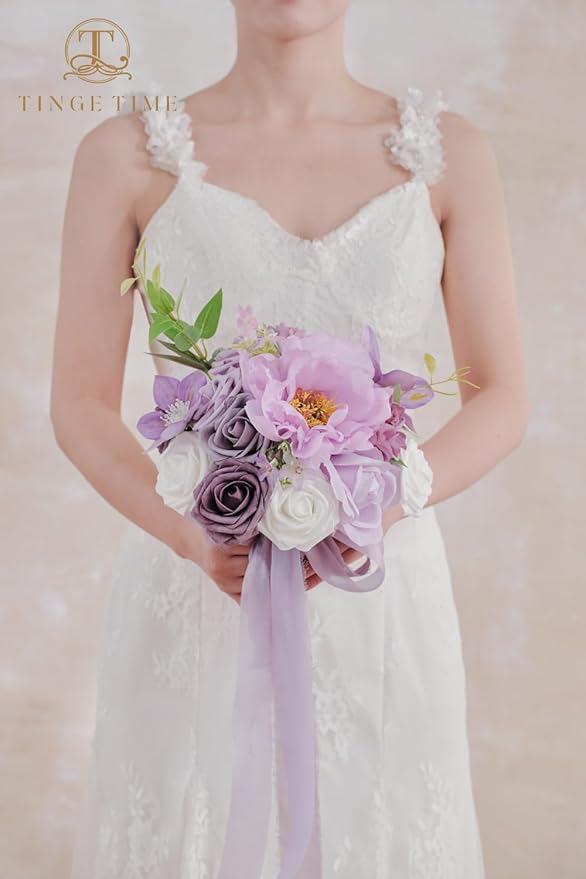 TINGE TIME Artificial Flowers Paisley Purple & White Flower Combo for DIY Wedding Bouquets Table Centerpieces Arrangements Party Baby Shower Home Decorations