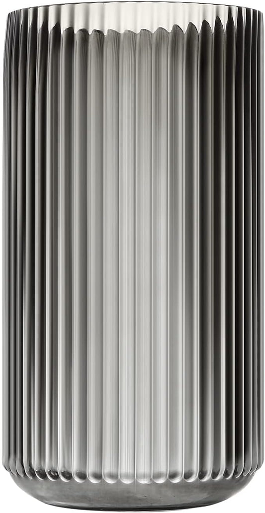 Large Cylinder Ribbed Brown Glass Flower Vase for Farmhouse Dining Table Centerpieces Decor