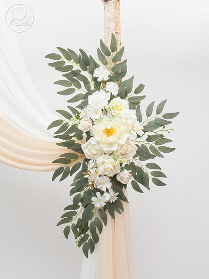 Wedding Arch, Artificial Flowers, Wedding Decor with Drapes (Set of 4)，Be Suited to Banquet, Party, Wedding Decor Ceremony and Background Decoration (White)