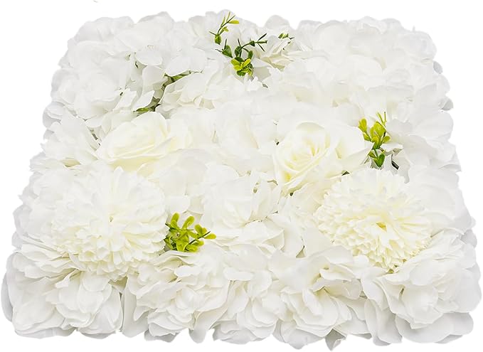 12Pcs Artificial Flower Wall Panel 3D Floral Backdrop Walls 15" X 15" Flower Wall Decor Flower Backdrop Faux Rose Panel for Party Home Background Decor, White