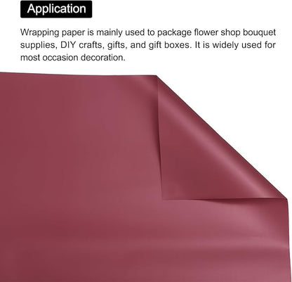 MECCANIXITY Pearlescent Film Flower Wrapping Paper 22.8x22.8 Inch Waterproof for DIY Crafts, Gift/Gift Box Packaging Cherry Red Pack of 20