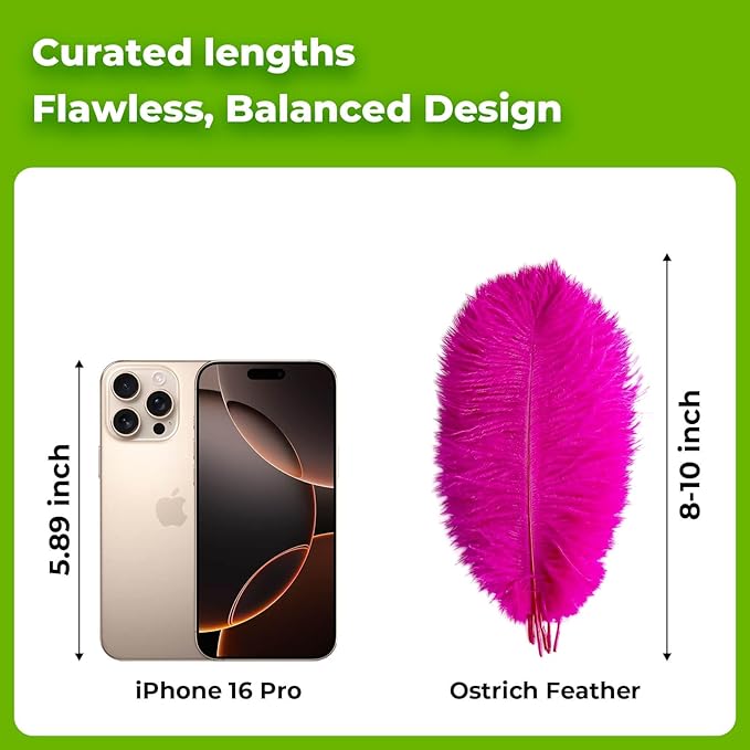 Piokio 20 pcs Fuchsia Ostrich Feathers Plumes 8-10 inch(20-25 cm) Bulk for DIY Handmade Artwork and DIY Clothes, Feather Pens, Dream Catcher, Table Decoration.