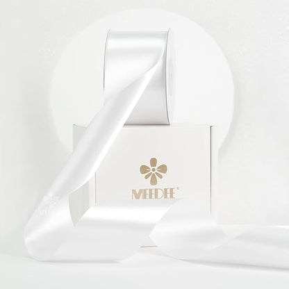 MEEDEE White Satin Ribbon 2 Inch White Ribbon Lux Double Faced Ribbons by 25 Yards Silk Ribbons for Gift Wrapping, Crafts, Satin Weddings, Flower Bouquet, Holiday Decorating