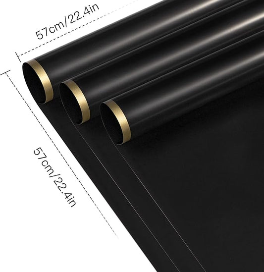 WRAPAHOLIC 20 Sheets Flower Wrapping Paper - 22.4 x 22.4 inch Black with Gold Edge Water-Resistant Floral Bouquet Wrapping Paper, Florist Supplies Packaging Paper for Wedding Birthday Gift DIY
