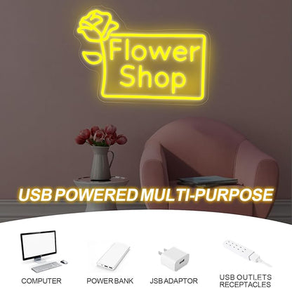 Flower Shop Neon Sign Plants Market Decor Flower Bar Sign Home Business Decor for Room,Party,Bedroom, Birthday Party, Pub, Bar, Salons, Coffee Shops, Beer Bar, Shop Window Store Display Yellow