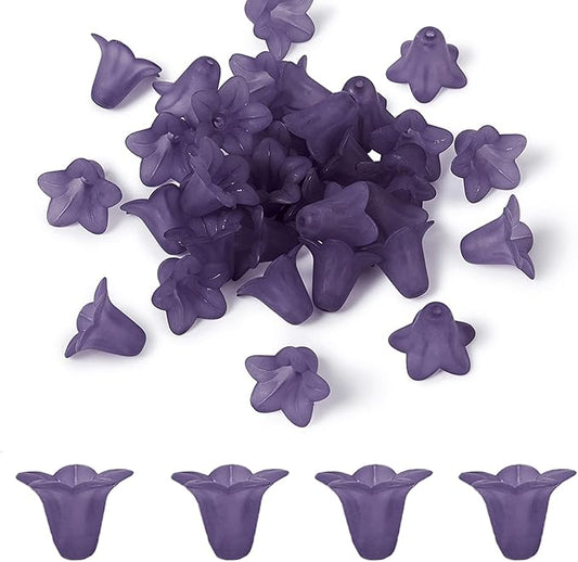 Crafans 50Pcs Frosted Acrylic Flower Beads 17.5x12x1.5mm Transparent Floral Pendants Clear Flower Bead Caps Loose End Spacer Beads for Jewelry Making (Indigo)