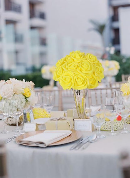 100pcs Yellow Glitter Roses - 2.56" Foam Glitter Flowers - Fake Roses for Bridal Shower Centerpieces & DIY Wedding Flower Arrangements