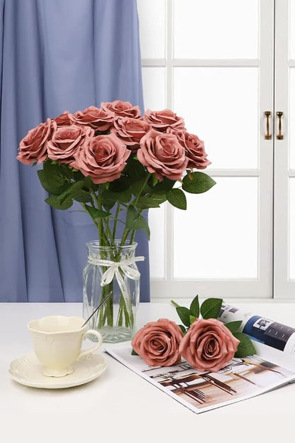 Artificial Rose Flower Dusty Rose Flowers Silk Flowers 50 pcs with Long Stem Silk Roses Bouquet for Wedding Bridal Shower Party Home Decoration