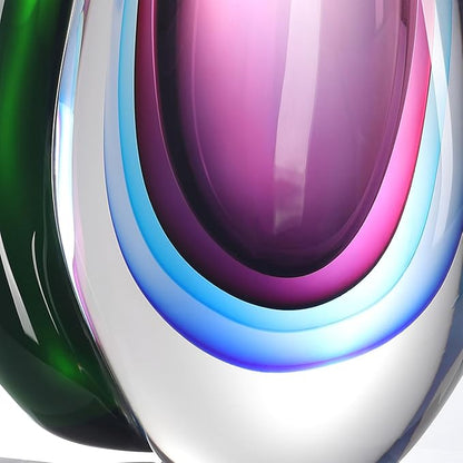 Luxury Lane Hand Blown Multicolor Sommerso Teardrop Art Glass Vase for Decor 9.5 inch Tall Centerpiece Table Decoration