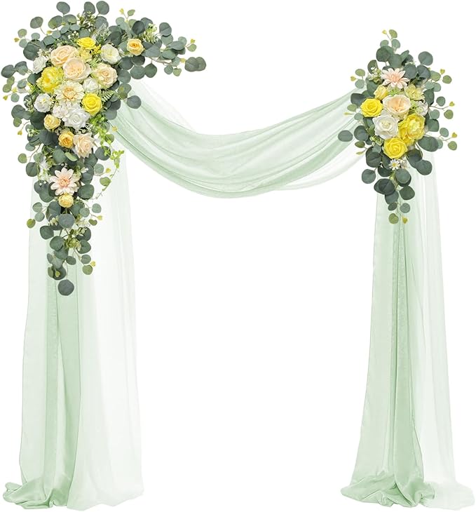 Wedding Arch, Artificial Flowers, Wedding Decor with Drapes (Set of 4)，Be Suited to Banquet, Party, Wedding Decor Ceremony and Background Decoration (Yellow)