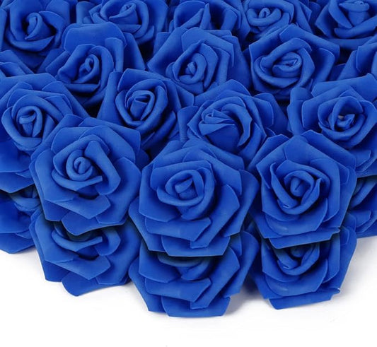 200pcs Royal Blue Artificial Foam Rose Flower Head, 3-Inch Blue Fake Flower Heads Stemless Flowers for DIY Crafts,Wedding Bouquets Party Baby Shower Home Decor (Royal Blue)