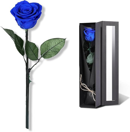 Blue Flowers for Delivery Prime, Preserved Blue Roses Flower Gifts for Women, Real Roses Single Rose Gifts for Her, Mom Birthday Gifts from Daughter, Valentines Flowers
