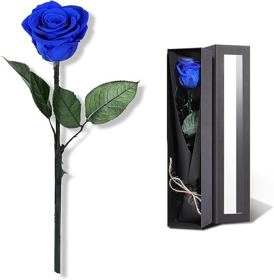 Blue Flowers for Delivery Prime, Preserved Blue Roses Flower Gifts for Women, Real Roses Single Rose Gifts for Her, Mom Birthday Gifts from Daughter, Valentines Flowers