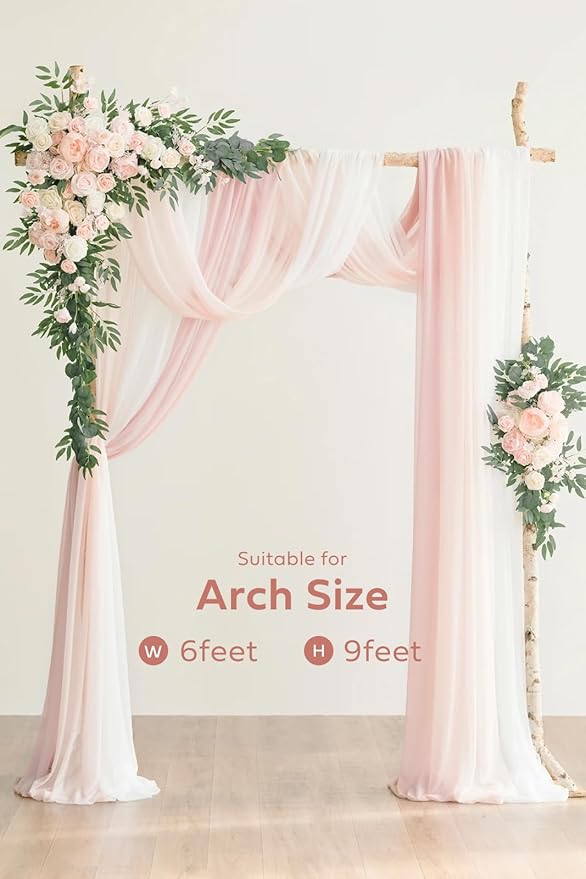 Ling's moment Deluxe Pink Artificial Wedding Arch Flowers with Drapes Kit-Pack of 5, 2pcs Flower Arrangements 3pcs Hanging Sheer Drapes Blush Ceremony Arbor Reception Backdrop Rose Floral Decorations
