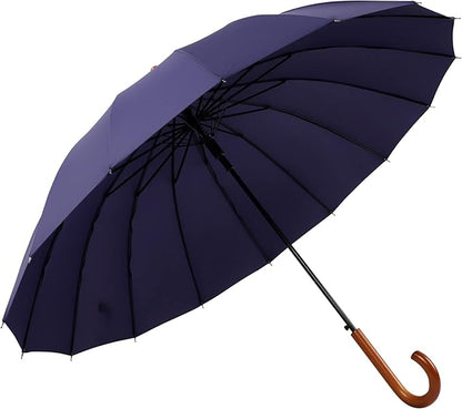 SoulRain 16 Ribs 48" Stick Umbrella Auto Open Solid Color Fashionable and Simple，Arc Classic Wood Handle，Windproof Unbreakable Stick Rain Umbrella