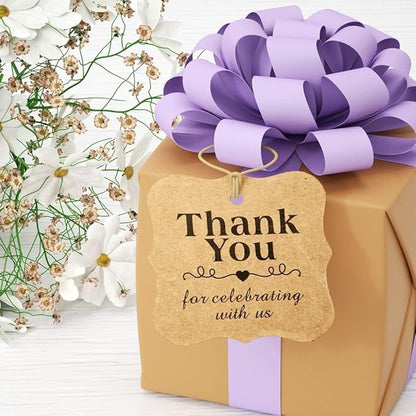 SallyFashion 150 PCS Thank You Brown Gift Tags with String, 2 x 3 Inches Paper Gift Tags for Party Favors Weddings, Bridal and Baby Showers Birthdays