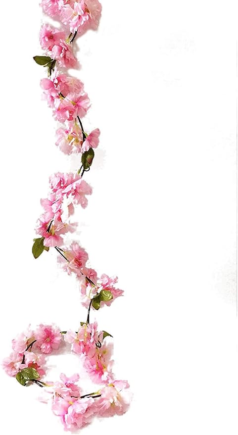 Artificial Cherry Blossom Vine Hanging Plants Faux Sakura Garland Fake Oriental Cherry Wreath Artificial Flower 5.8 FT Light Pink