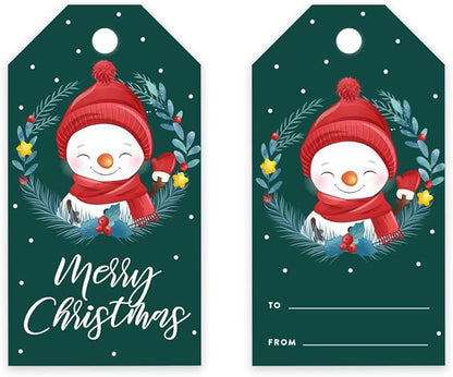 Andaz Press Christmas Holiday Season Classic Gift Tags, Merry Christmas to from Classic Favor Tags, Snowman with Christmas Wreath Design, for Holiday Events, Parties, and Favors, 60-Pack