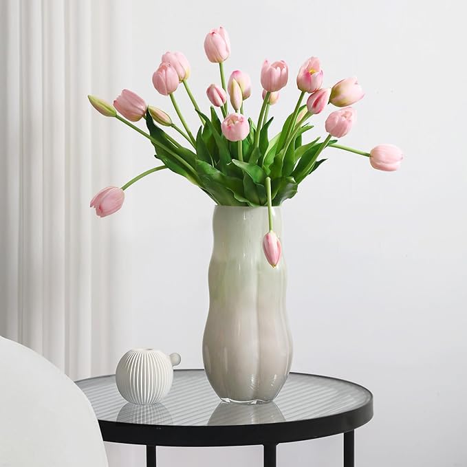 Artificial Flowers 20pcs Fake Tulips Real Touch, Faux Latex Tulips Flowers with Gift Box Soft Faux Tulips Bouquets Arrangements for Party Wedding Home Room Decoration(Pink)