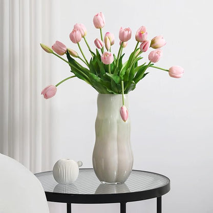 Artificial Flowers 20pcs Fake Tulips Real Touch, Faux Latex Tulips Flowers with Gift Box Soft Faux Tulips Bouquets Arrangements for Party Wedding Home Room Decoration(Pink)